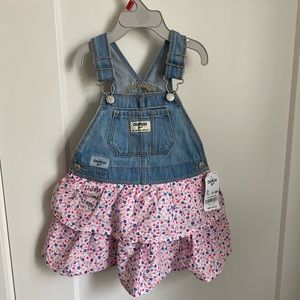 NWT Oshkosh B’gosh Overall dress with floral skirt 12-18mo